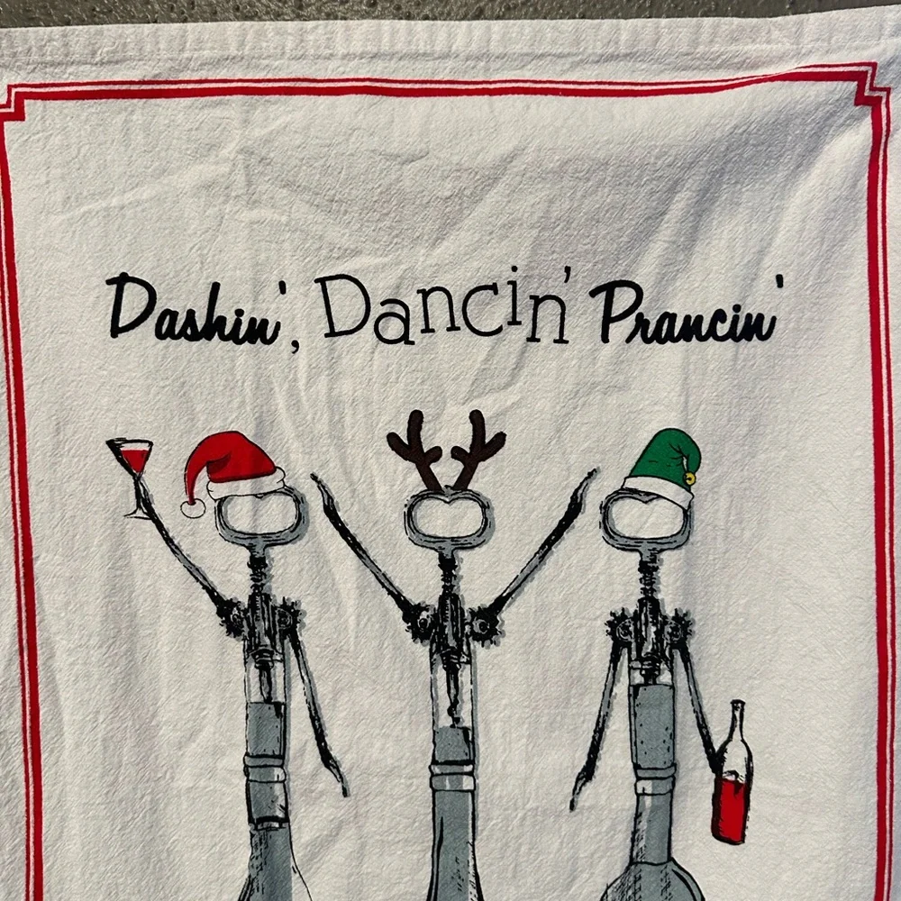 Mud Pie Dashin’, Dancin’ Prancin’ til we get Blitzen Tea Towel